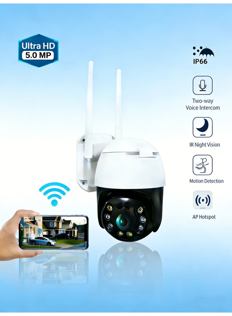 Crony NIP-20HS Outdoor Security Camera. 5MP high-definition WiFi surveillance camera, IP66 waterproof, supports two-way communication, and infrared night vision. Supports 2K resolution TF card and cloud storage, suitable for home outdoor security monitoring. - Image 1