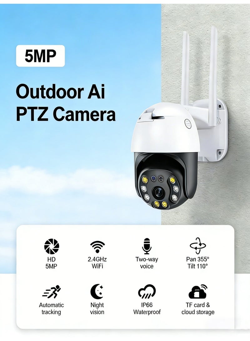Crony NIP-20HS Outdoor Security Camera. 5MP high-definition WiFi surveillance camera, IP66 waterproof, supports two-way communication, and infrared night vision. Supports 2K resolution TF card and cloud storage, suitable for home outdoor security monitoring. - Image 2