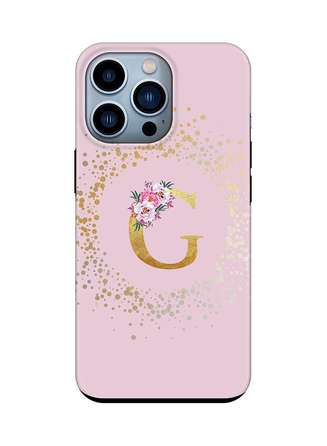 Stylizedd Monogram Tough Cover for Apple iPhone 13 Pro Case Custom Initials Letter Floral Pattern Tough Pro Dual Layer hybrid PC inner TPU protection Alphabet- G (Pink) - Image 1