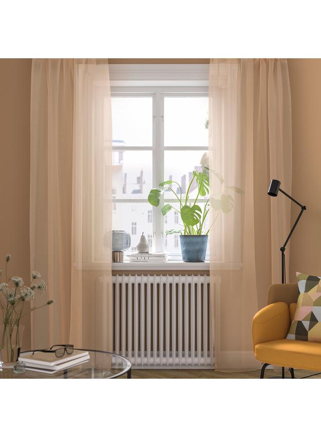 Zaboon Sheer Curtains, 1 Pair, Orange/With Rod Pocket, 145X300 Cm - Image 2