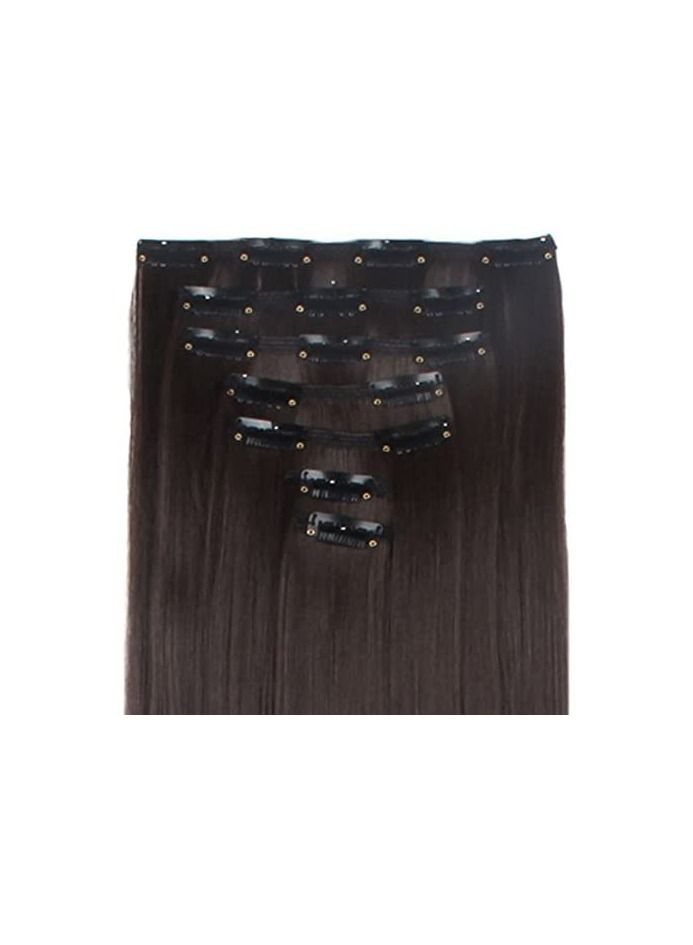 Estelle 7Pcs 16 Clips 24 Inch Thick Curly Straight Full Head Clip in on Double Weft Hair Extensions Medium Brown - Image 5