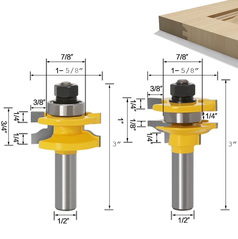 APLUS 3 PCS Router Bit Set, 1/2-Inch Shank Round Over Raised Panel Cabinet Ogee Door Rail and Stile Router Bits, Woodworking Wood Cutter - Image 4