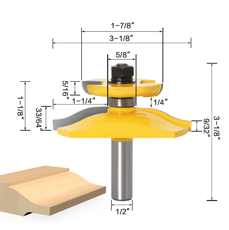 APLUS 3 PCS Router Bit Set, 1/2-Inch Shank Round Over Raised Panel Cabinet Ogee Door Rail and Stile Router Bits, Woodworking Wood Cutter - Image 2