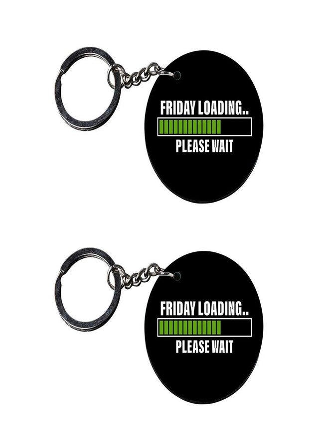 Tinywalk Set of 2 | Circle Shape Printed Wooden Keychains Friday Loading | Circle Shape keyrings | Circle Shape Keychains| Printed keyrings - Image 1