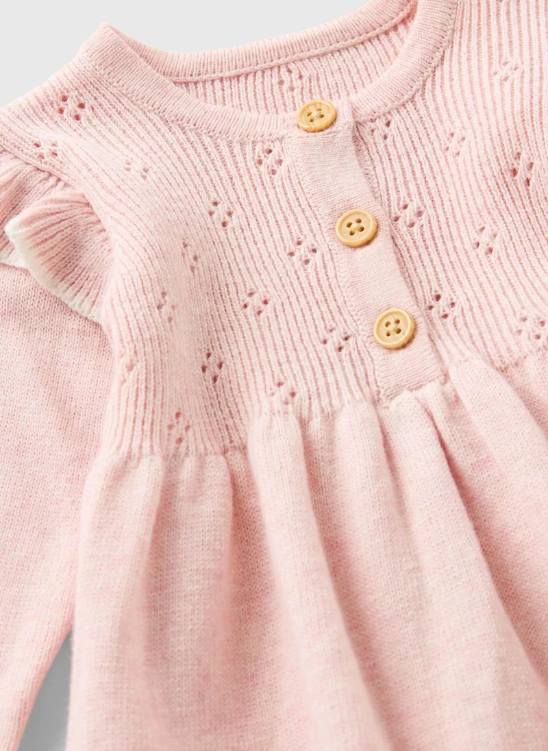 Matalan Baby Pink Knit Dress & Tights Set
