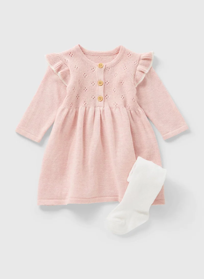 Baby Pink Knit Dress & Tights Set