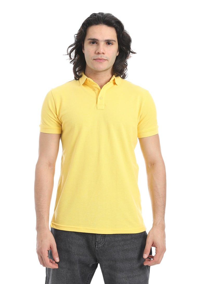 Andora Turn Down Collar Pique Yellow Polo Shirt_Yellow - Image 1
