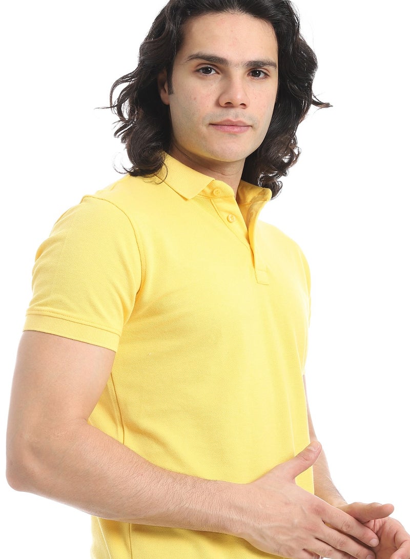 Andora Turn Down Collar Pique Yellow Polo Shirt_Yellow - Image 3