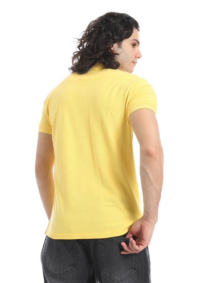 Andora Turn Down Collar Pique Yellow Polo Shirt_Yellow - Image 4