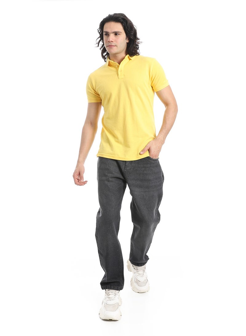 Andora Turn Down Collar Pique Yellow Polo Shirt_Yellow - Image 5