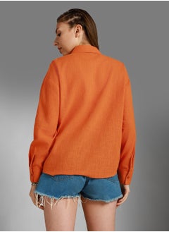 HIGH STAR Orange Boxy Fit Long Sleeves Casual Shirt for Women, Cotton  - Image 3