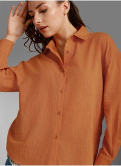 HIGH STAR Orange Boxy Fit Long Sleeves Casual Shirt for Women, Cotton  - Image 5