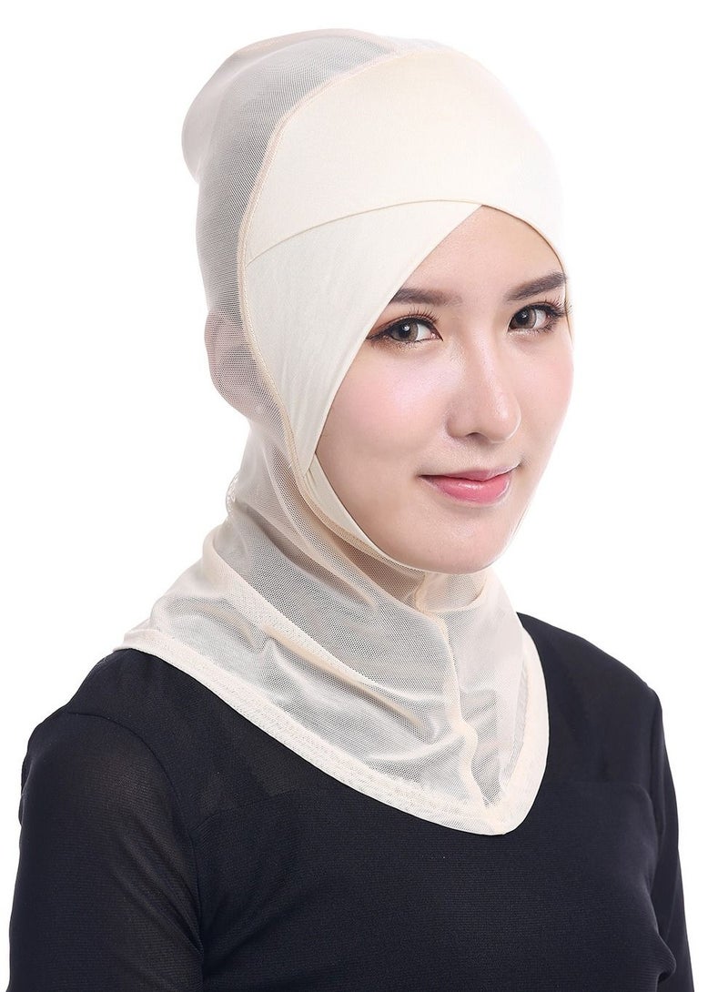 Women's Modal Net Stitching Long Scarf Solid Color Stretch Hijab Inner Cap Beige