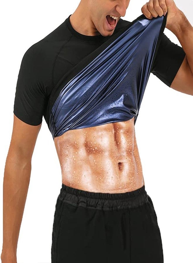 BXVX Baxobaso Sauna Shirt Men Sweatsuit Short Sleeve Compression T-Shirt Body Shaper for Workout Sports Exercise, black, M - Image 1