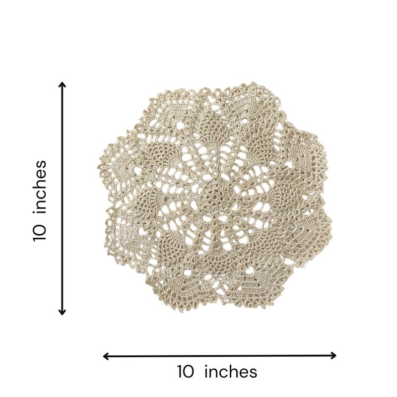 Happy Threads |Cotton Handmade Crochet Doilies for Home & Kitchen Decor, Lace Table Mats,eco -Friendly (Set of 2) (Beige) - Image 2