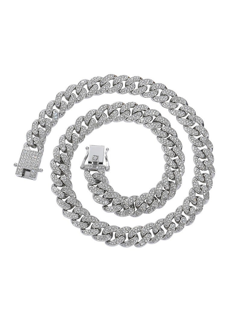 Men's Silver Cuban Link Bling Jewelry Set – Iced Out Hip Hop Watch, Bracelet & Chain – 3PCS Set Streetwear Gift - Image 3