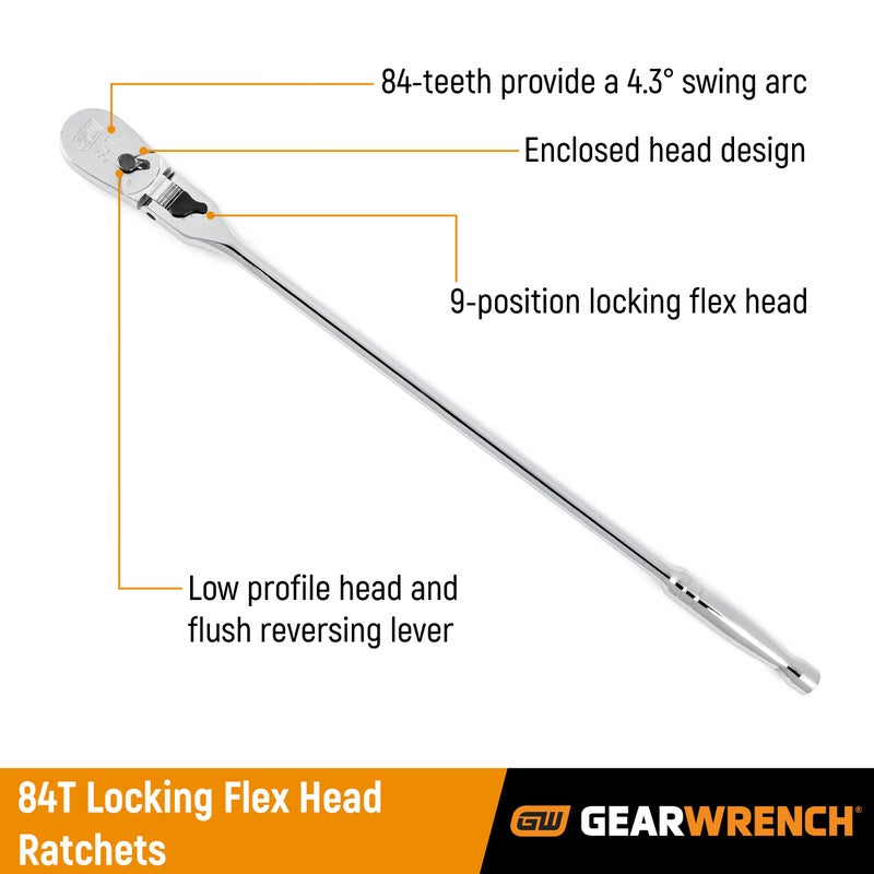 GEARWRENCH 1/2" Drive 84 Tooth Locking Flex Head Teardrop Ratchet 17" - 81362A-07 - Image 2