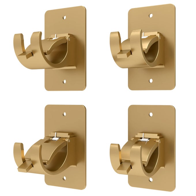 4 PIECES SELF ADHESIVE CURTAIN ROD BRACKET UNIVERSAL PLASTIC CURTAIN ROD HOLDERS NO DRILL CURTAIN ROD BRACKETS CURTAIN ROD HOOKS FOR BATHROOM BEDROOM LIVINGROOM KITCHEN GOLD