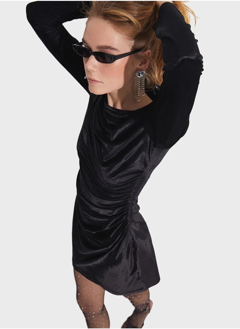 JUNE Velvet Ruched Mini Dress