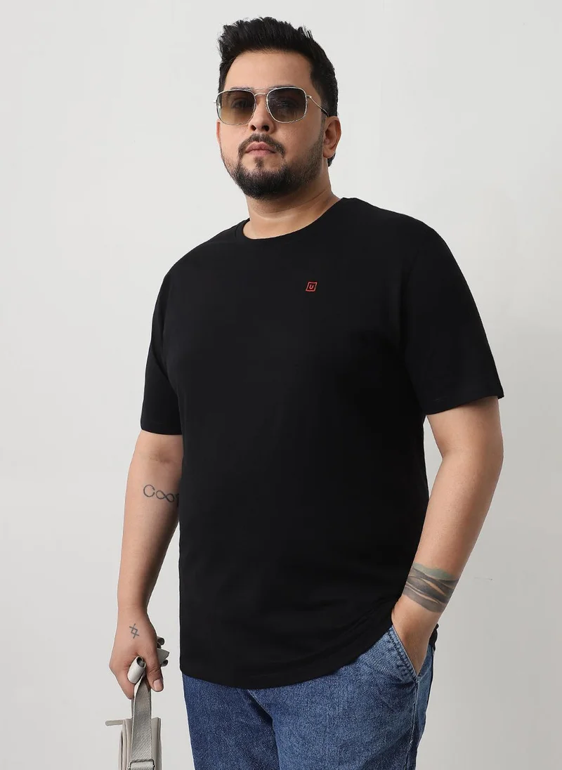 Urbano Plus Men's Black Solid Regular Fit Round Neck Cotton T-Shirt