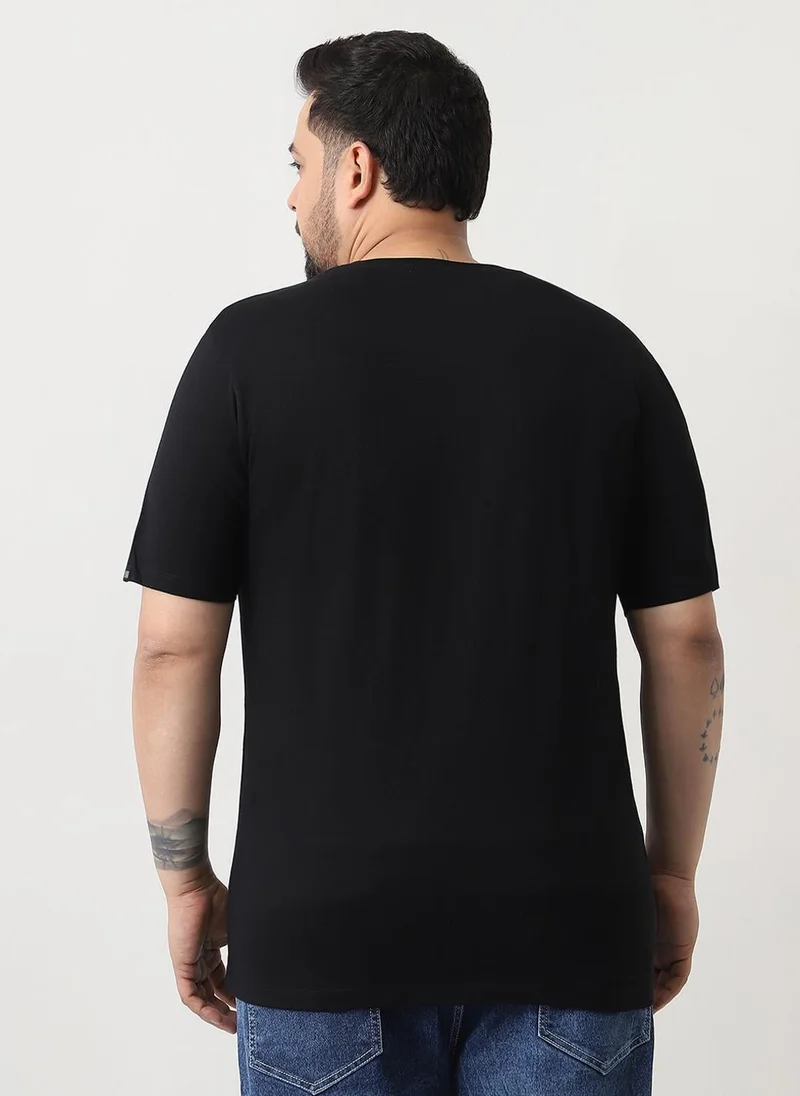 Urbano Fashion  Urbano Plus Men's Black Solid Regular Fit Round Neck Cotton T-Shirt for Men | Best Price UAE