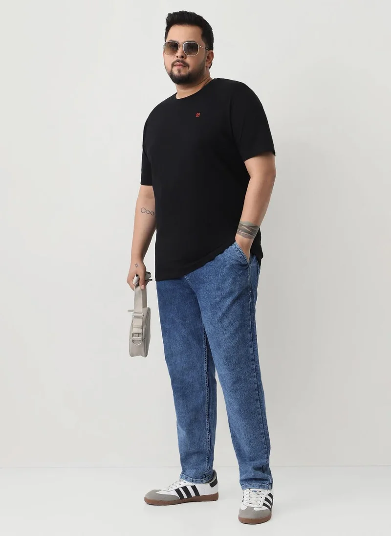 Urbano Fashion  Urbano Plus Men's Black Solid Regular Fit Round Neck Cotton T-Shirt for Men | Best Price UAE