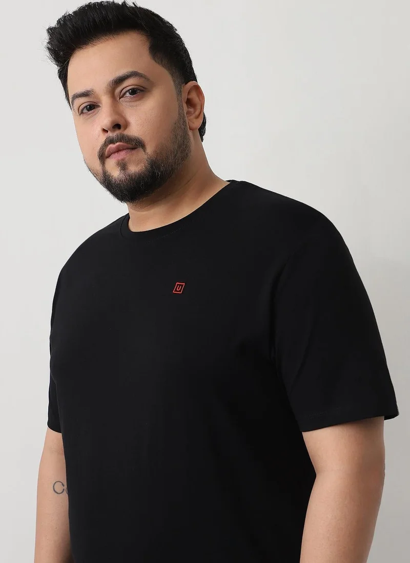 Urbano Fashion  Urbano Plus Men's Black Solid Regular Fit Round Neck Cotton T-Shirt for Men | Best Price UAE