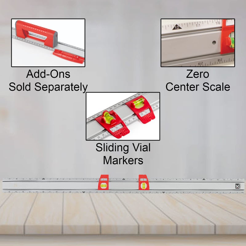 Kapro - 314 Set & Match Ruler - Layout and Marking Tool - Sliding Vials with â…› English Gradations - Includes Two Slide & Lock Vials, Zero-Center Scale, and Anti-Slip Feature - Aluminium - 36 Inch - Image 4