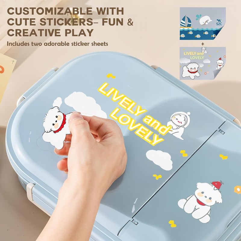S2C Stainless Steel Kids Lunch Box | Bento-Style Tiffin with Leak-Proof Lid & Insulated Bag | Cute Designs for School & Travel | Large 1600ML Capacity (BLUE WHALE, 3 COMPARTMENT) - Image 3