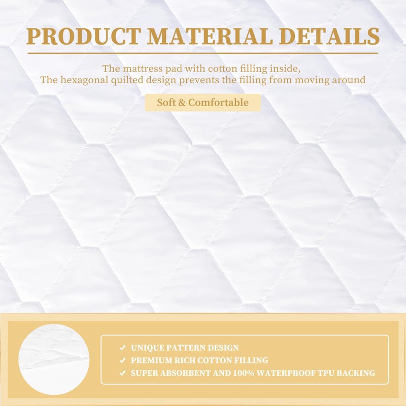 Safe and Sound Full Quilted Fitted Waterproof Mattress Pad, Breathable Premium Soft Filling Mattress Protector, 8-21 Inches Deep Pocket Noiseless Mattress Cover (White) - Image 3
