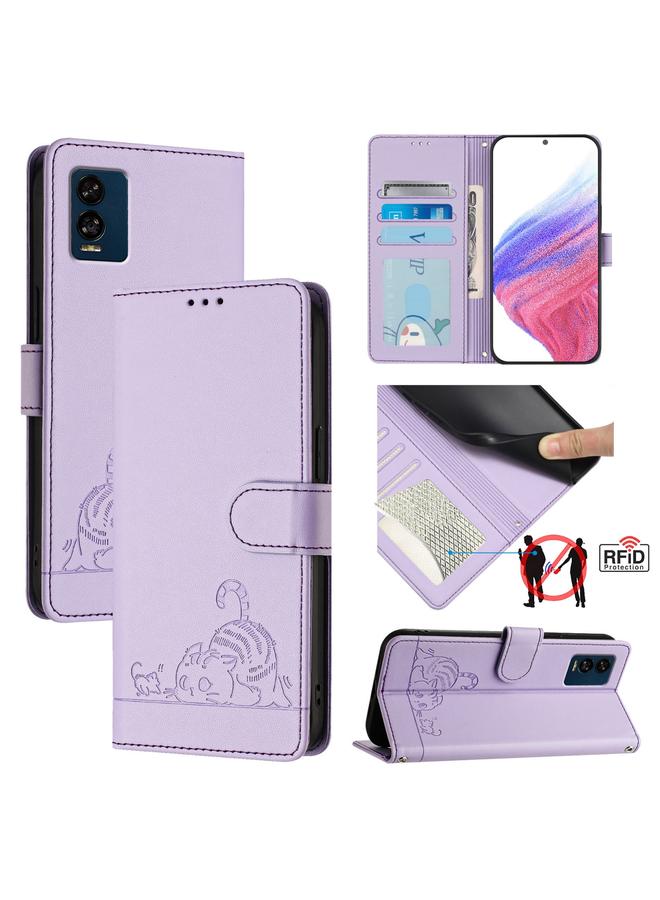 Zaboon Case For BLU View Speed 5G Cat Rat Embossed RFID Leather Phone Case with Lanyard - Image 1