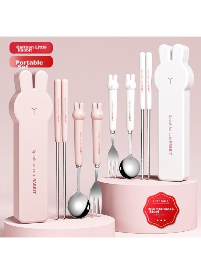 Bao Shi Baoshi Children's Chopsticks And Spoon Set With Portable Box, School Utensils For Elementary Students, Storage Box, Three-piece Set For Takeaway And Work - Image 1