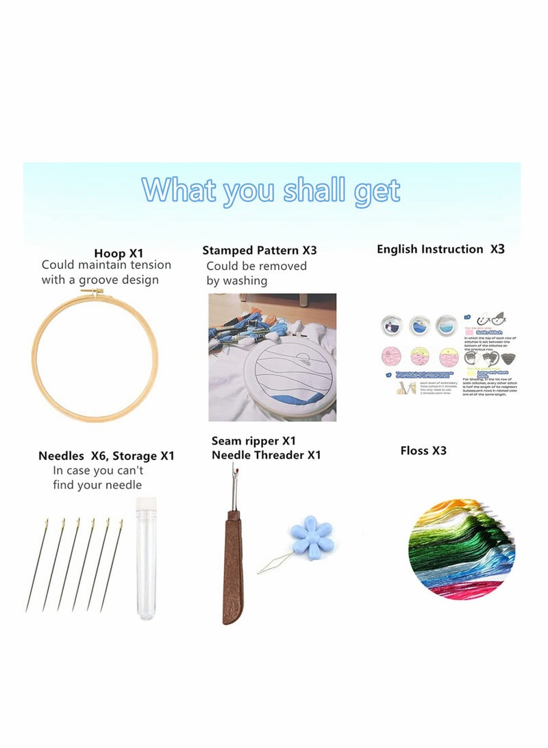 Cobest Embroidery, Embroidery Starter Kits for Adults Beginners with Stamped Pattern, Pack Include Embroidery Floss and Stamped fabric and Needles and Bamboo Hoop, Plant Cactus Series - Image 3