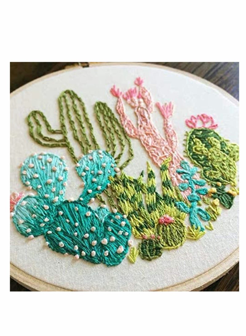 Cobest Embroidery, Embroidery Starter Kits for Adults Beginners with Stamped Pattern, Pack Include Embroidery Floss and Stamped fabric and Needles and Bamboo Hoop, Plant Cactus Series - Image 5