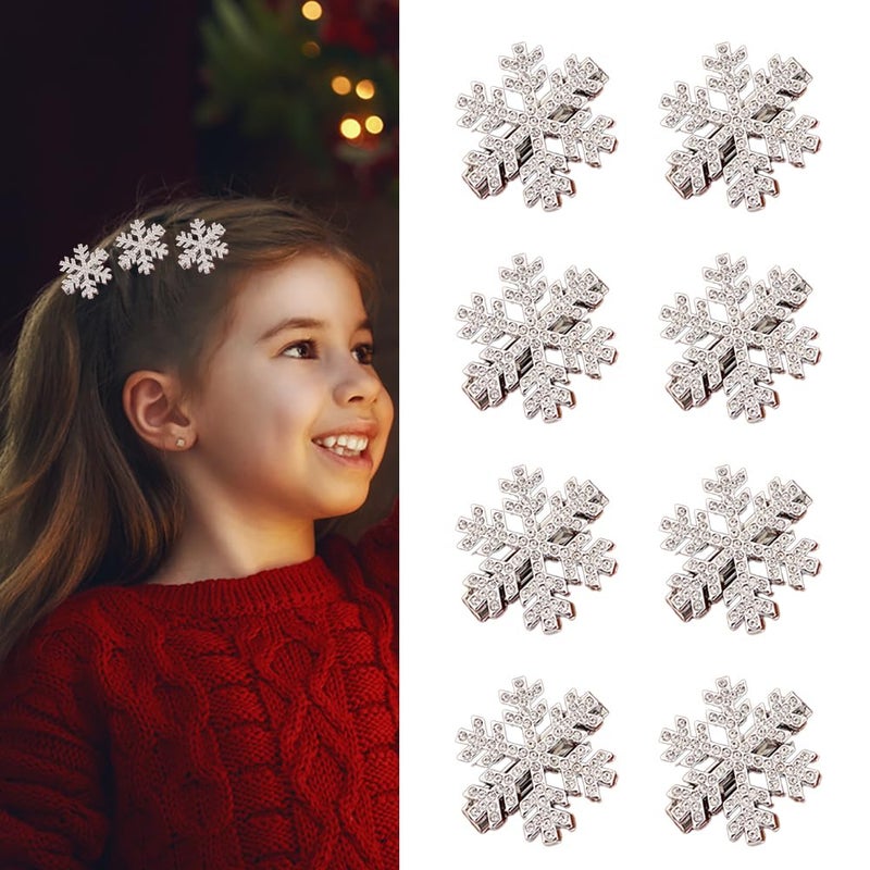 8 Pcs Snowflake Hair Clips Shinny Rhinestone Snowflake Hairpins 12 Inch Xmas Hair Barrettes Winter Hair Accessories Alligator Clips for Women Girls Christmas Party Supplies