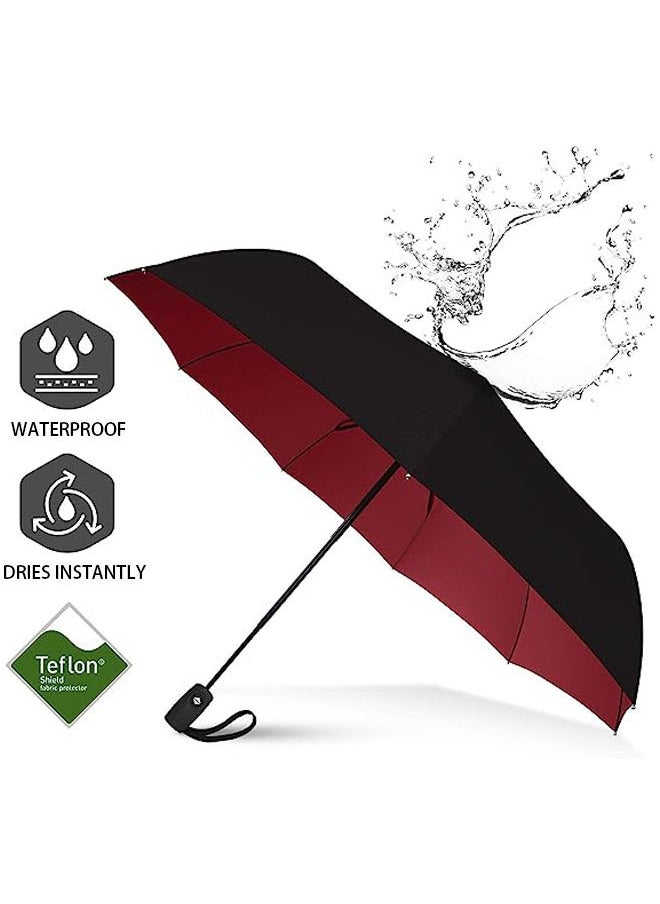 Arabest - Windproof Travel Umbrella, Compact, Light, Automatic, Strong and Portable, Wind Resistant, Small Folding Backpack Umbrella for Rain, Red - Image 1
