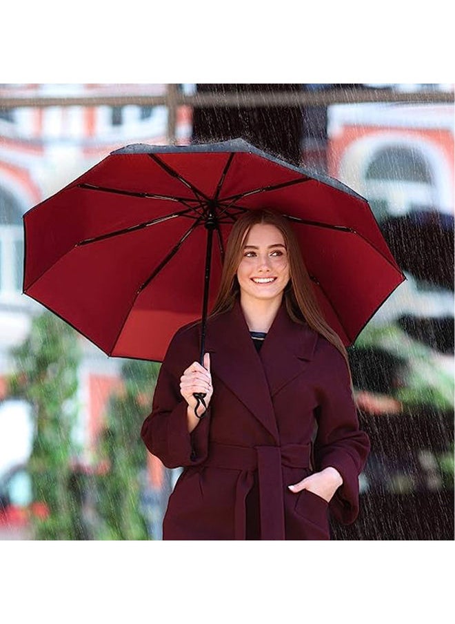 Arabest - Windproof Travel Umbrella, Compact, Light, Automatic, Strong and Portable, Wind Resistant, Small Folding Backpack Umbrella for Rain, Red - Image 1