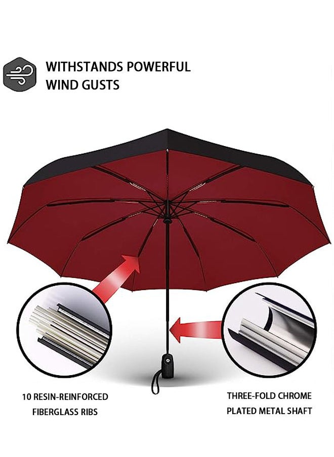 Arabest - Windproof Travel Umbrella, Compact, Light, Automatic, Strong and Portable, Wind Resistant, Small Folding Backpack Umbrella for Rain, Red - Image 1