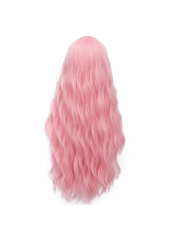 Probeauty Long Pink Wig Light Pink Wigs for Women Synthetic Heat Resistant Curly Wave Cosplay Wig for Halloween Costume  - Image 1