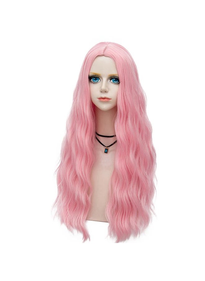Probeauty - Long Pink Wig Light Pink Wigs for Women Synthetic Heat Resistant Curly Wave Cosplay Wig for Halloween Costume - Image 1