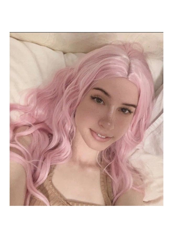 Probeauty Long Pink Wig Light Pink Wigs for Women Synthetic Heat Resistant Curly Wave Cosplay Wig for Halloween Costume  - Image 2