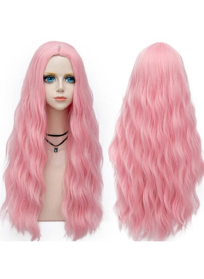 Probeauty Long Pink Wig Light Pink Wigs for Women Synthetic Heat Resistant Curly Wave Cosplay Wig for Halloween Costume  - Image 4