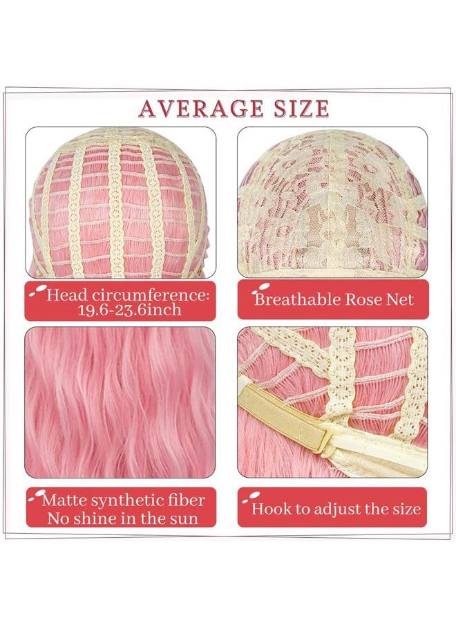 Probeauty Long Pink Wig Light Pink Wigs for Women Synthetic Heat Resistant Curly Wave Cosplay Wig for Halloween Costume  - Image 5