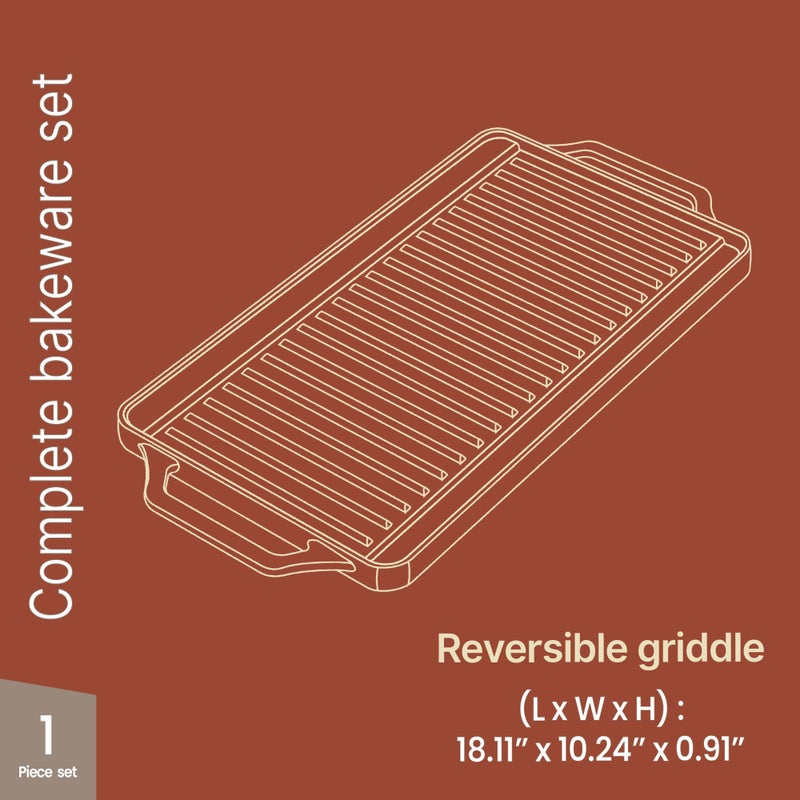 BAKKENMASTER Bakken 18â€ Reversible Cast Iron Griddle, Flat & Grill Side, Dual Burner Cooking Plate for Pancakes, Meats & Veggies, Pre-Seasoned, Nonstick, Oven & Campfire Safe, Heavy-Duty Griddle Top with Mitt - Image 2