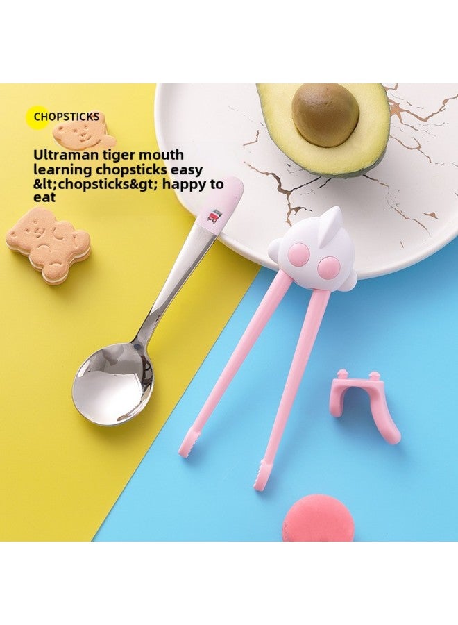 Genuine Ultraman Children's Chopsticks Silicone Tiger Mouth Training Learning Chopsticks Cartoon Practice Chopsticks Stainless Steel Tableware-Specifications:Children's Tableware-Color:Yellow Practice Chopsticks Belt - Image 3