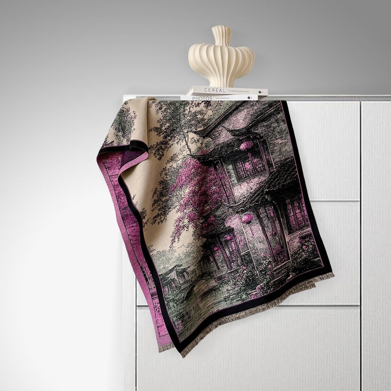 2025 New Chinese Style Ink Painting Landscape Imitation Cashmere Shawl Winter Retro National Style Jacquard Warm Scarf Outerwear Neck Wrap - Image 1