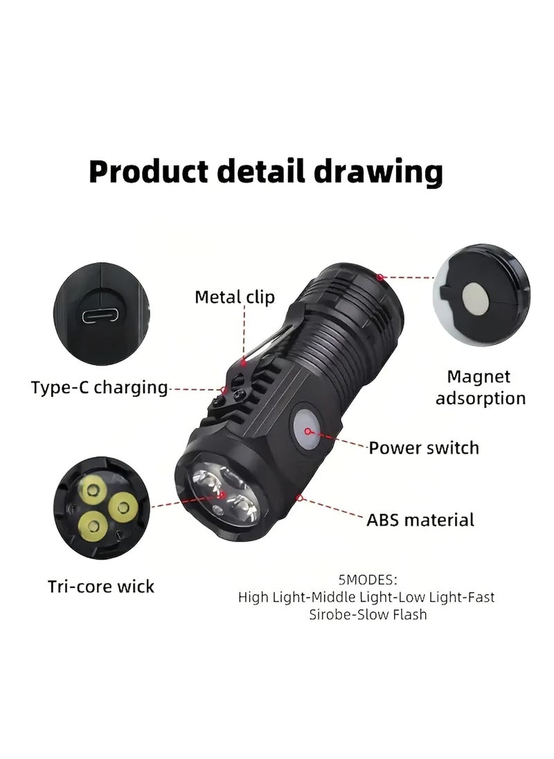 WISKA WISKA Mini Torch Camping Light Rechargeable Small LED Lights with Clip Magnet Portable COB Flashlight for Pocket Travel 3 Light Modes Ideal for Outdoor Camping Emergency Use  - Image 2