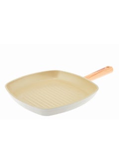 Homemaker Swiss Crystal High Quality Ceramic Coating Non-Stick Grill Pan - 28cm - Natural Wood Handle - Beige  - Image 2