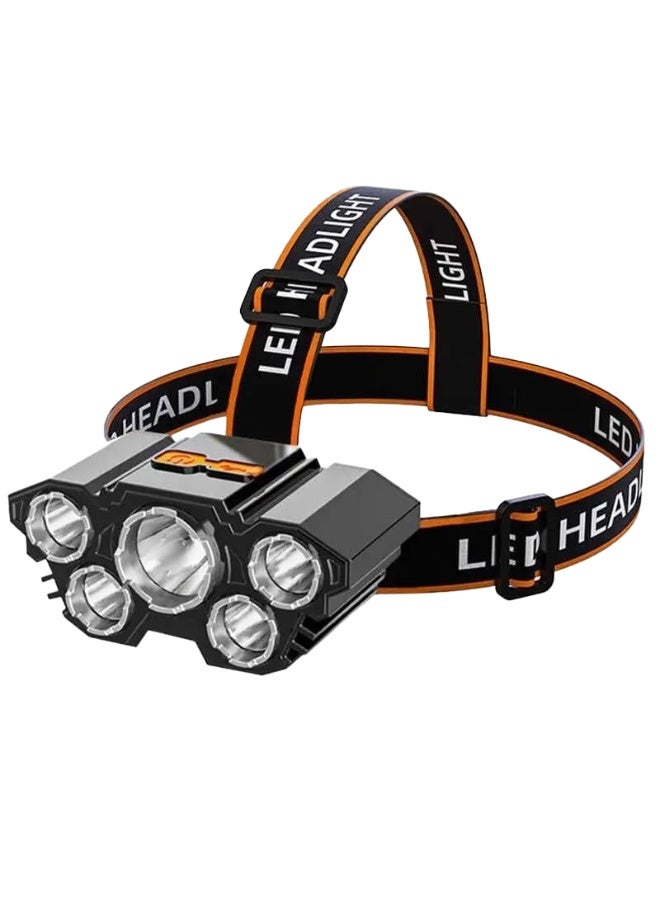 L-T21 Rechargeable LED Headlamp with USB Charging – 5 High-Brightness LEDs, 4 Lighting Modes, Waterproof Head Torch for Night Camping, Hiking, Cycling and Outdoor Activities - Image 1