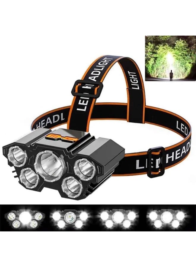 L-T21 Rechargeable LED Headlamp with USB Charging – 5 High-Brightness LEDs, 4 Lighting Modes, Waterproof Head Torch for Night Camping, Hiking, Cycling and Outdoor Activities - Image 5